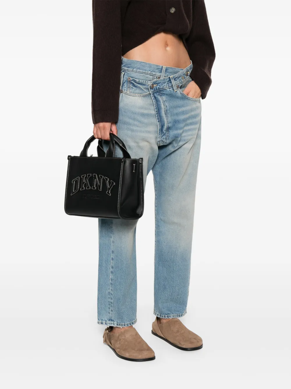 DKNY Shopper met geborduurd logo Zwart