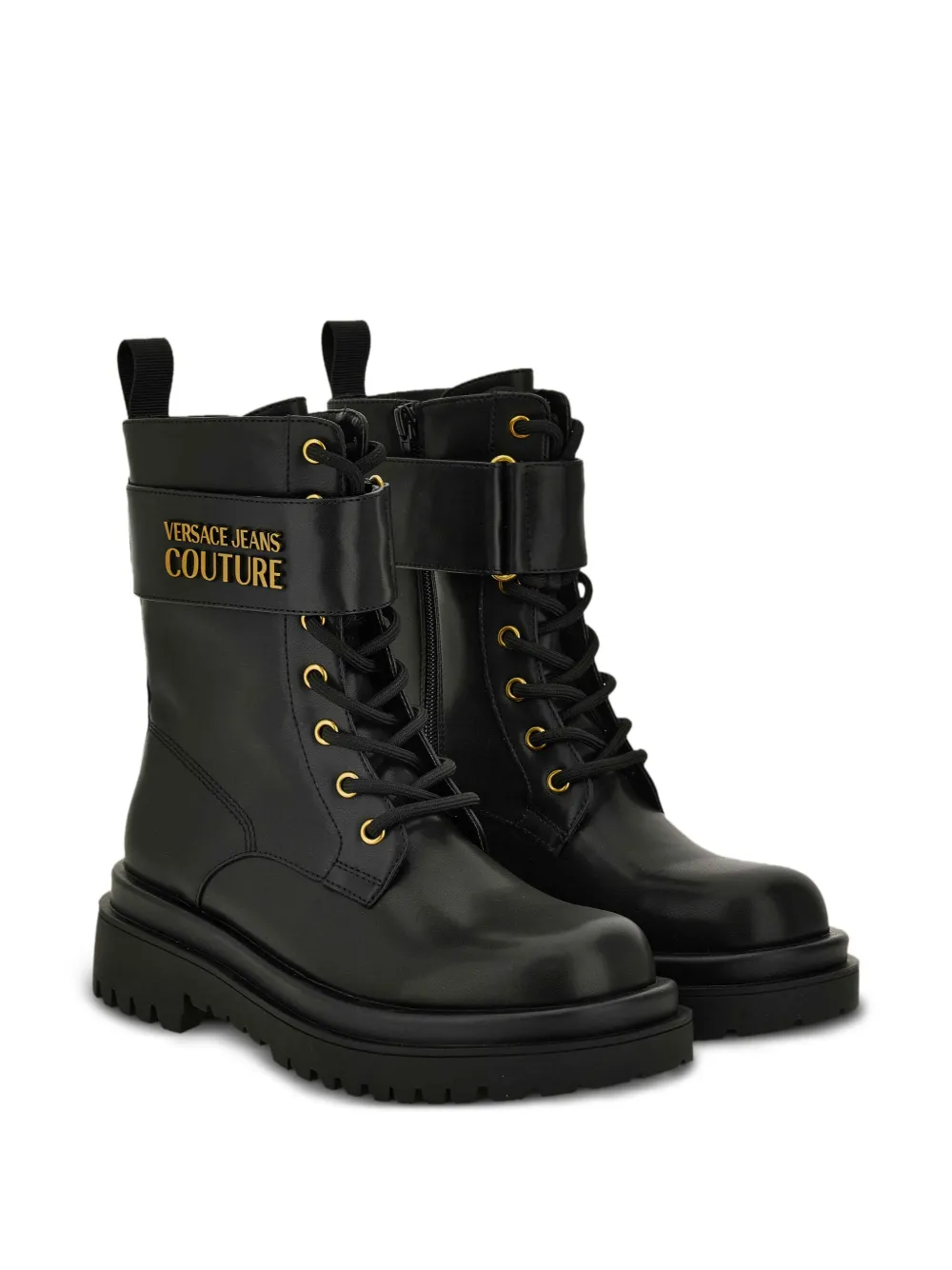 Versace Jeans Couture lace-up strap boots Black
