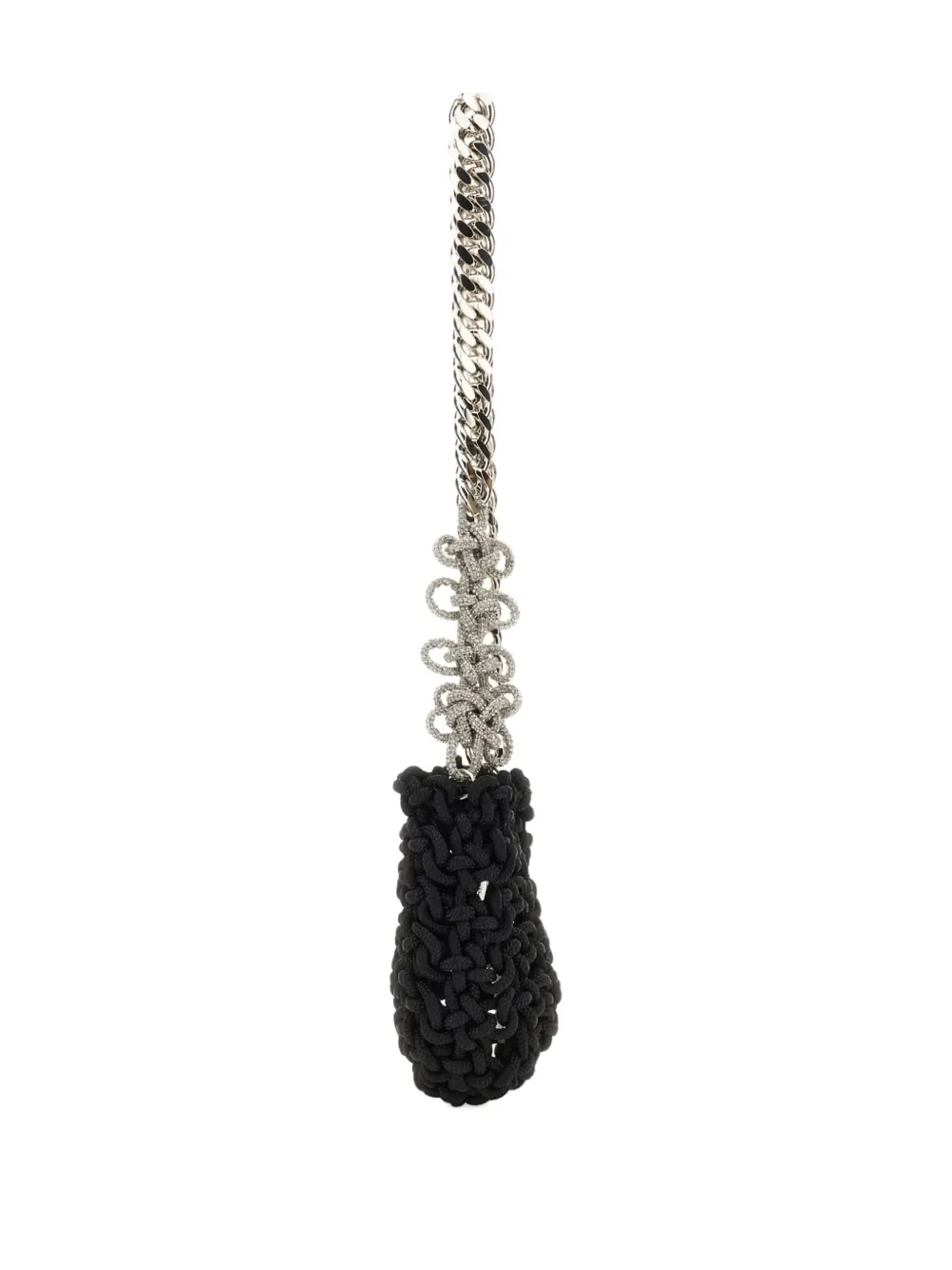 Kara chain-strap knitted shoulder bag Zwart
