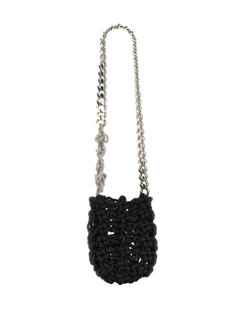 Kara chain-strap knitted shoulder bag Zwart