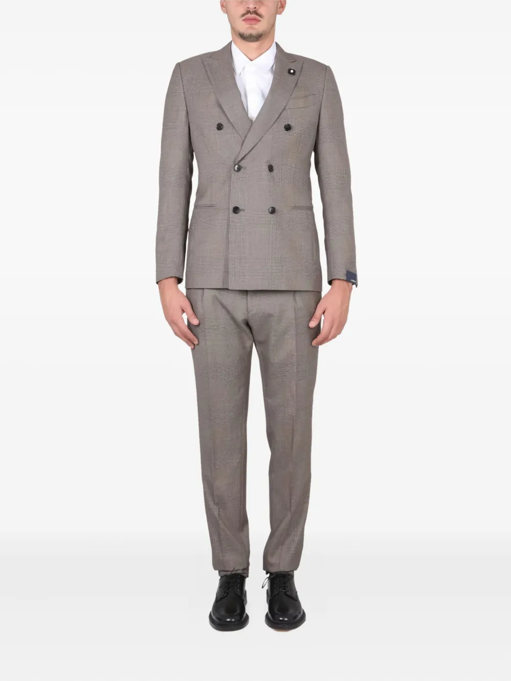 Lardini double-breasted checked-pattern suit | Brown | Image 1
