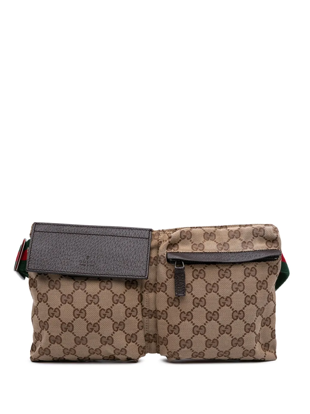 Gucci Pre-Owned 2016-2025 GGキャンバス ウェブ ダブルポケット ベルトバッグ - ブラウン Gucci Pre-Owned 2016-2025 GGキャンバス ウェブ ダブルポケット ベルトバッグ - ブラウン