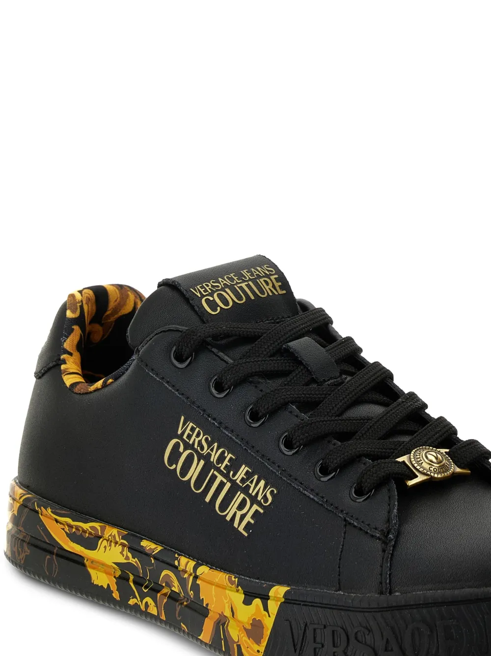 Versace Jeans Couture Baroque-print Low-top Trainers In Black