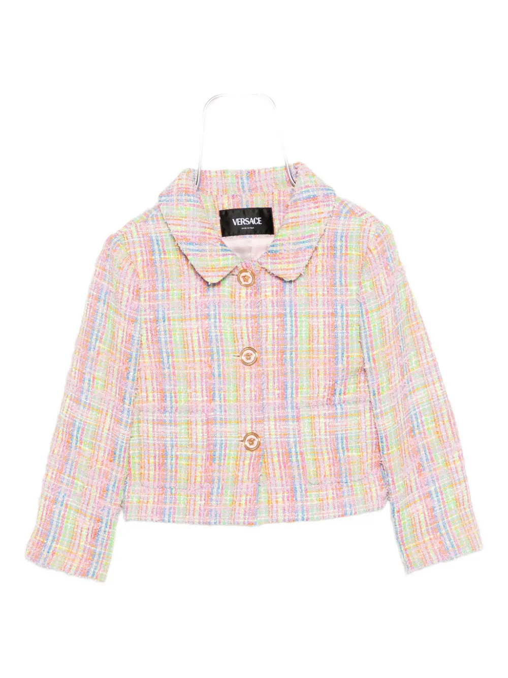 Versace Kids tweed check jacket | Pink | Image 1