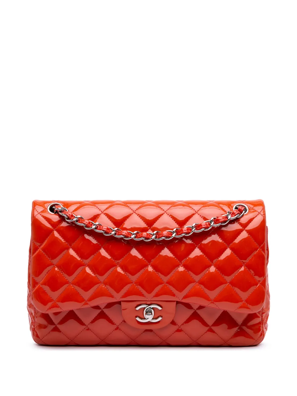 CHANEL Pre-Owned 2012 ジャンボ クラシック パテント ダブルフラップ ショルダーバッグ - オレンジ CHANEL Pre-Owned 2012 ジャンボ クラシック パテント ダブルフラップ ショルダーバッグ - オレンジ
