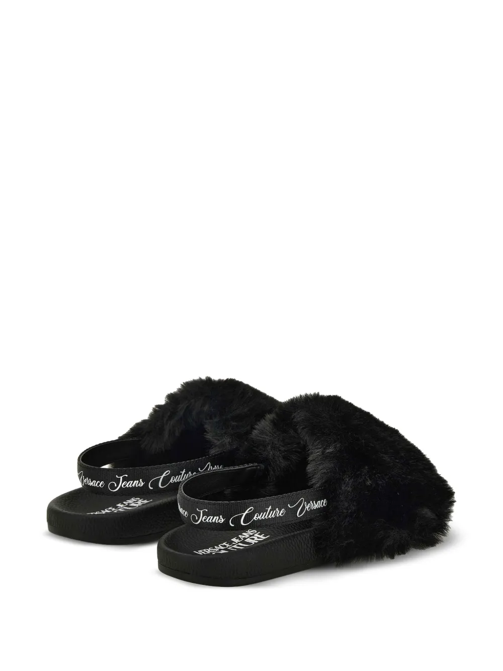 Versace Jeans Couture fur-trimmed slingback slides Black