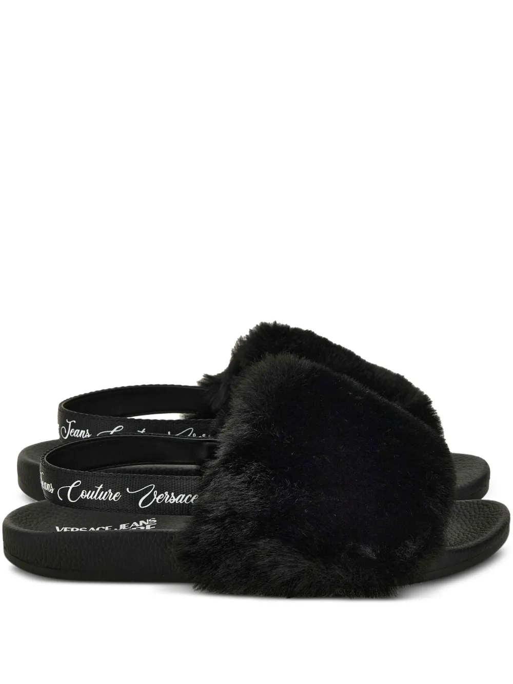 Versace Jeans Couture fur-trimmed slingback slides Black