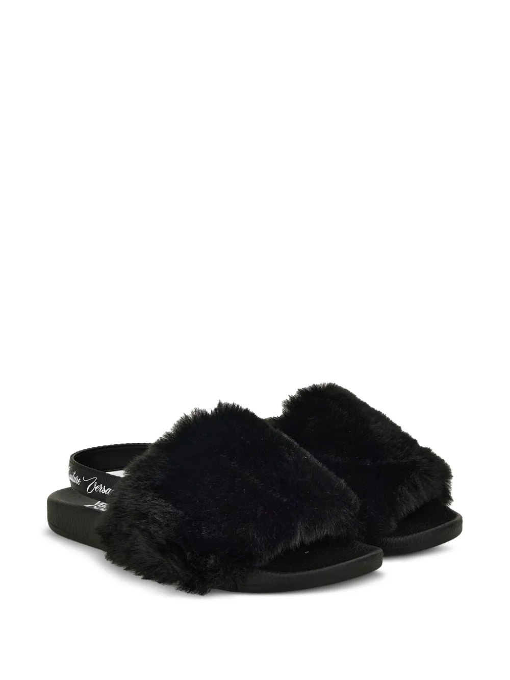 Versace Jeans Couture fur-trimmed slingback slides Black