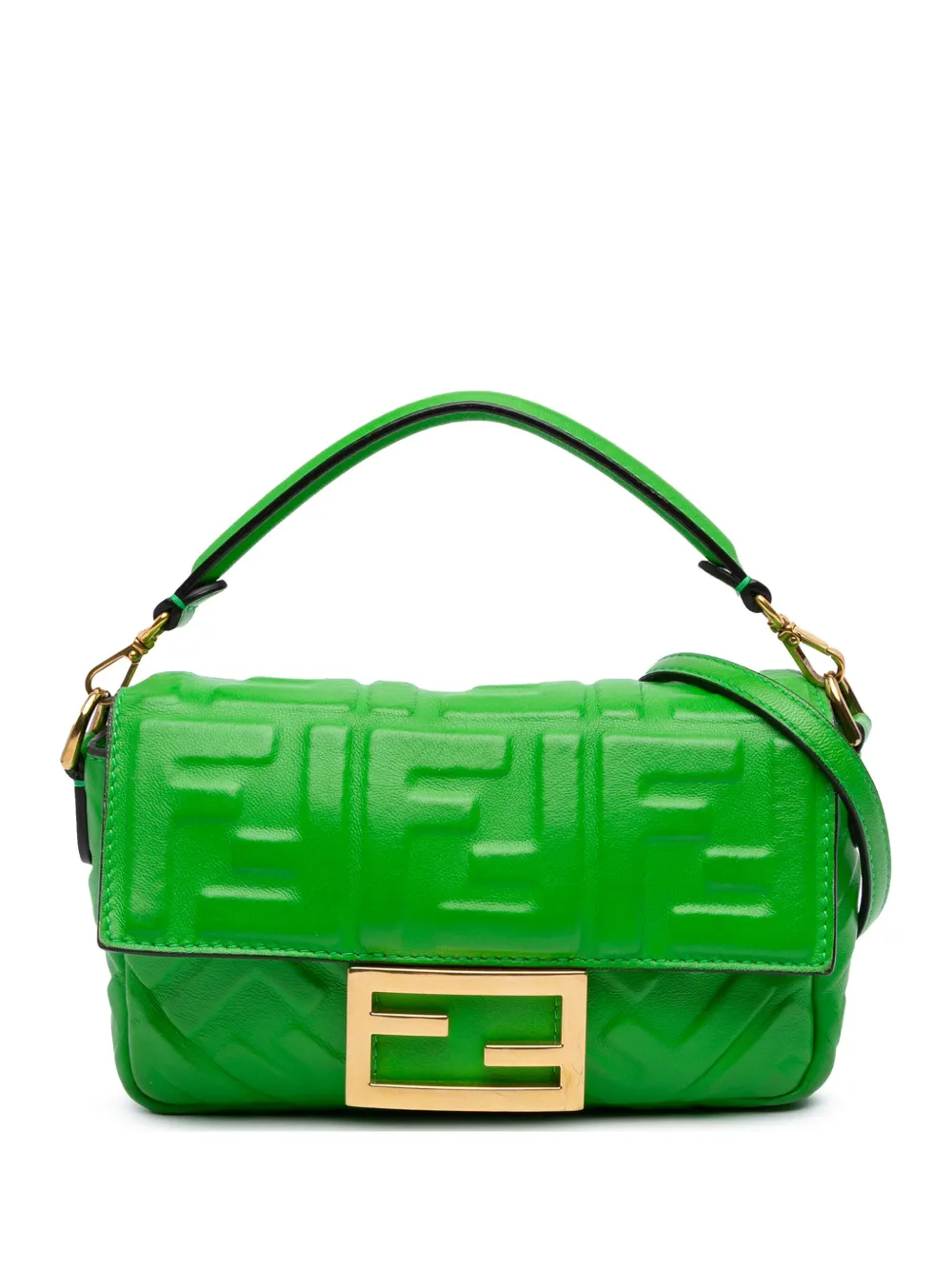 Fendi Pre-Owned 2010-2025 ミニ ズッカ エンボス レザー バゲット サッチェルバッグ - グリーン Fendi Pre-Owned 2010-2025 ミニ ズッカ エンボス レザー バゲット サッチェルバッグ - グリーン