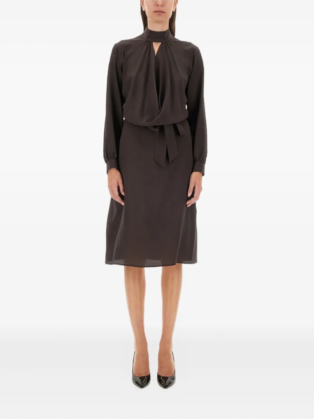 Kiton Silk Midi Dress In Brown