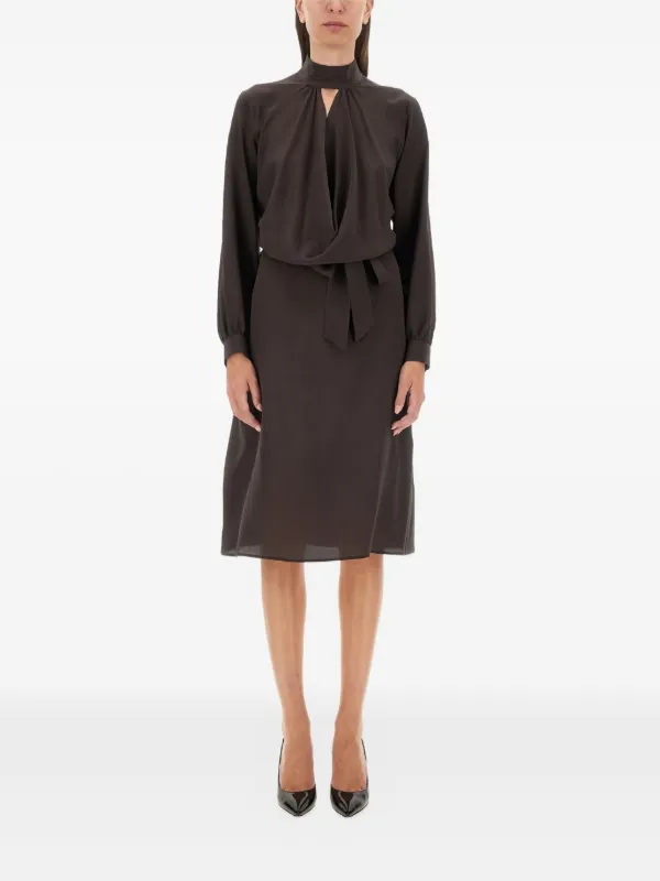 Kiton Silk Midi Dress in Brown