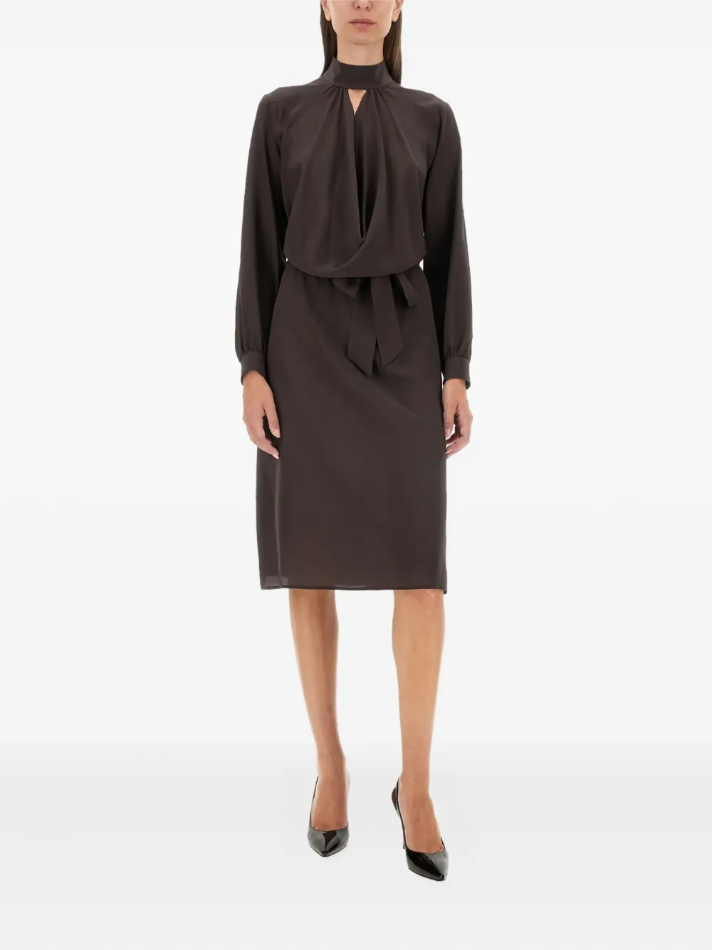 Kiton silk midi dress - Bruin