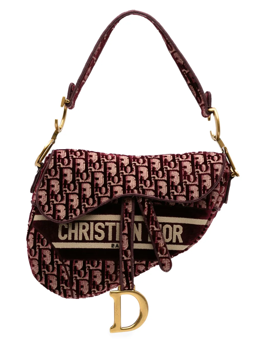 Christian Dior Pre-Owned 2020 オブリーク エンブロイダリー ベルベット サドル ショルダーバッグ - レッド Christian Dior Pre-Owned 2020 オブリーク エンブロイダリー ベルベット サドル ショルダーバッグ - レッド