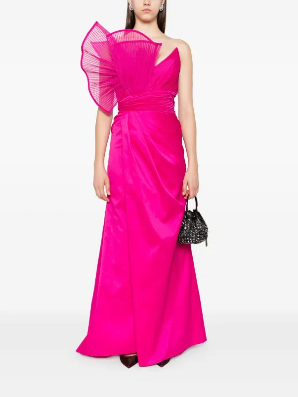 open lace back dress Tarik Ediz - 51144 Draped Cowl Satin Gown 8 / Fuchsia