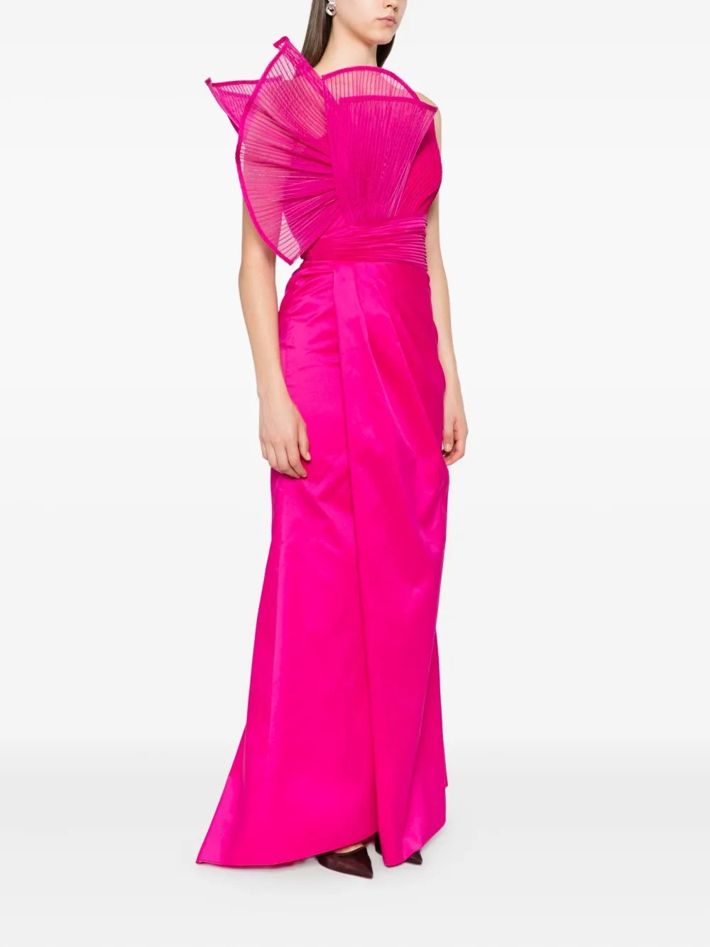 Tarik Ediz Pleated-detail Maxi Dress In Pink
