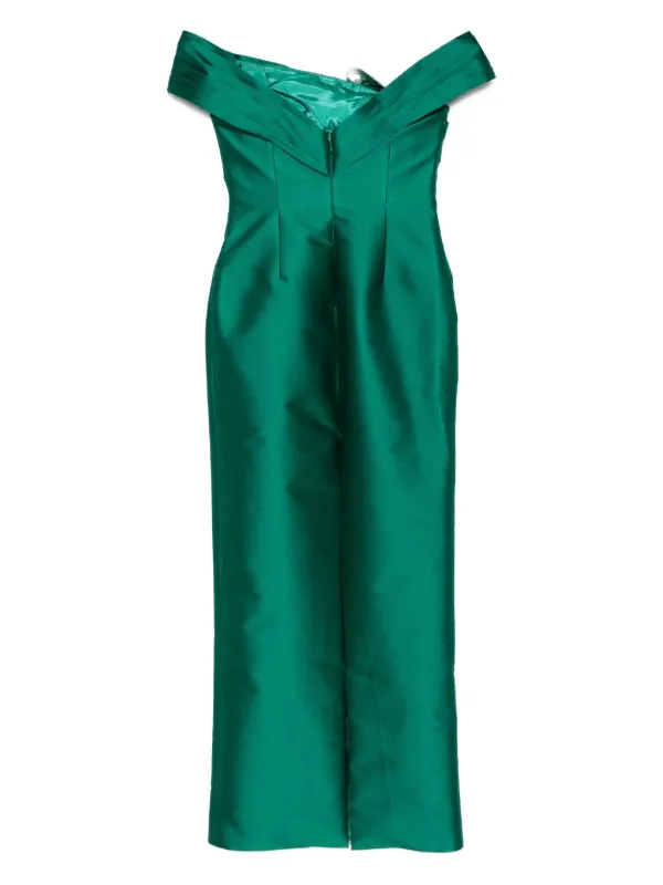 knee length dresses for ladies Shop Tarik Ediz 98495 Glitter Tulle Fabric One Shoulder Neckline Fitted Midi  Dress – B Chic Fashions main image 1