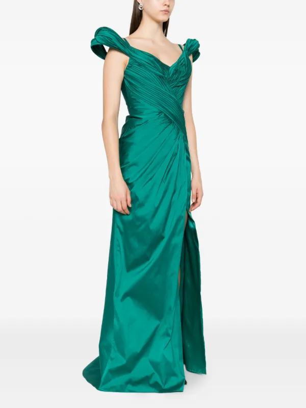 Tarik Ediz Pleated-shoulder Maxi Dress - Green Tarik Ediz Pleated-shoulder Maxi Dress - Green