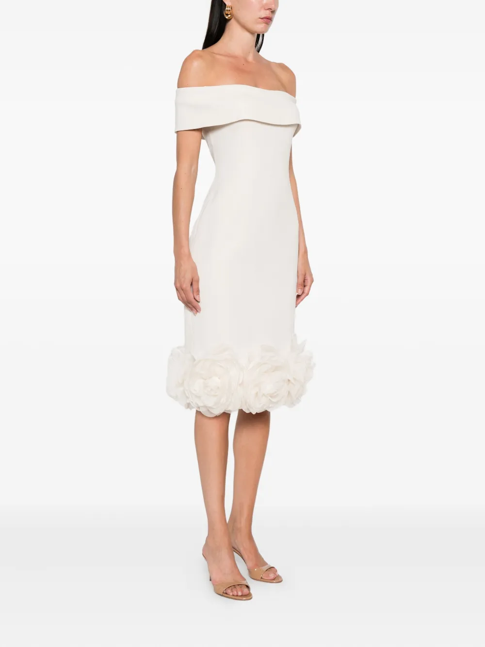 TARIK EDIZ Off-shoulder midi-jurk verfraaid met rozen Beige