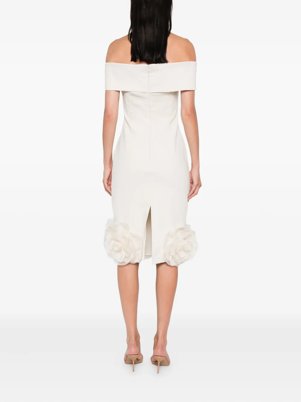 TARIK EDIZ Off-shoulder midi-jurk verfraaid met rozen Beige