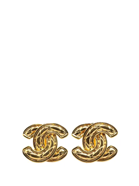 CHANEL Pre-Owned 1970-1980 Gold Plated CC Quilted Clip On Earrings costume earrings