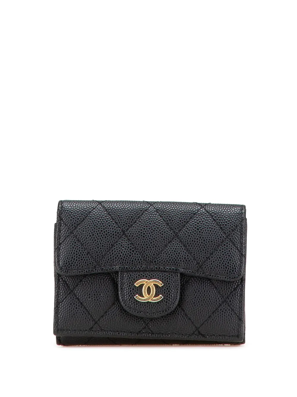 CHANEL Pre-Owned 2018-2019 ココマーク マトラッセ キャビア トライフォールドウォレット 財布 - ブラック CHANEL Pre-Owned 2018-2019 ココマーク マトラッセ キャビア トライフォールドウォレット 財布 - ブラック