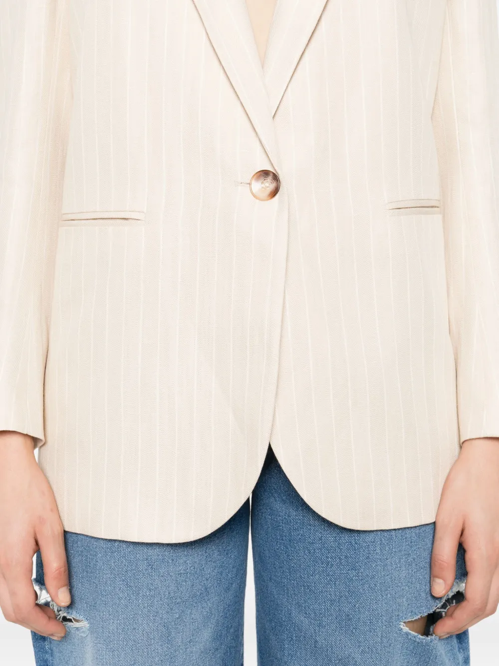 Ba&Sh Poy blazer met enkele rij knopen en krijtstreep Beige