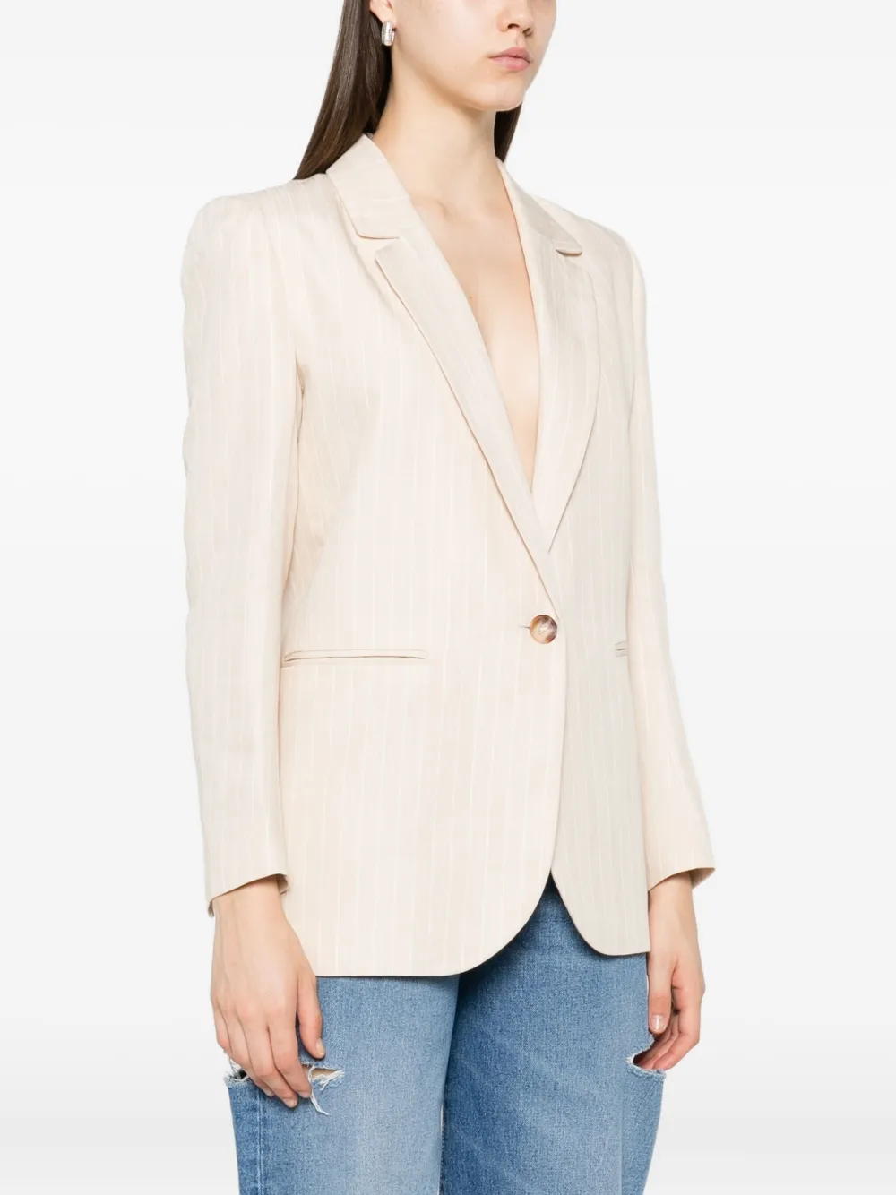 Ba&Sh Poy blazer met enkele rij knopen en krijtstreep Beige