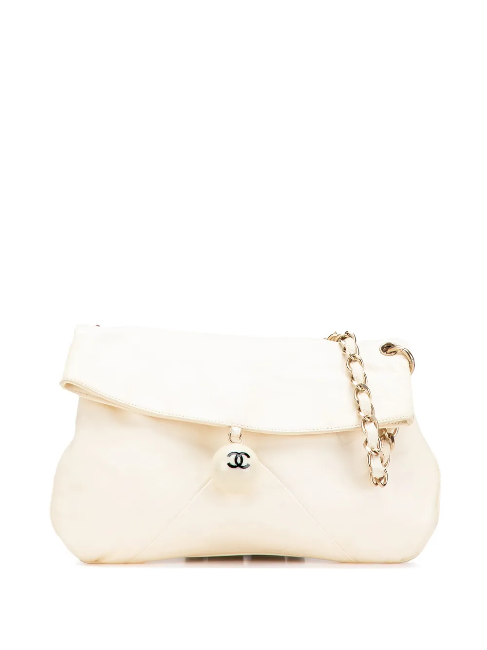 CHANEL Pre-Owned 2003-2004 ラムスキン ココ ボール フォールド オーバーフラップ ショルダーバッグ - ホワイト CHANEL Pre-Owned 2003-2004 ラムスキン ココ ボール フォールド オーバーフラップ ショルダーバッグ - ホワイト