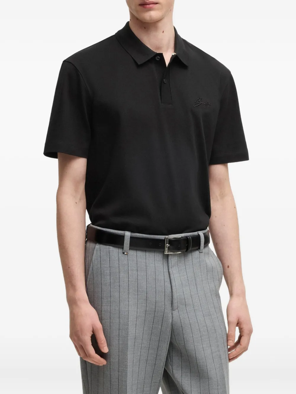 BOSS Poloshirt met geborduurd logo Zwart