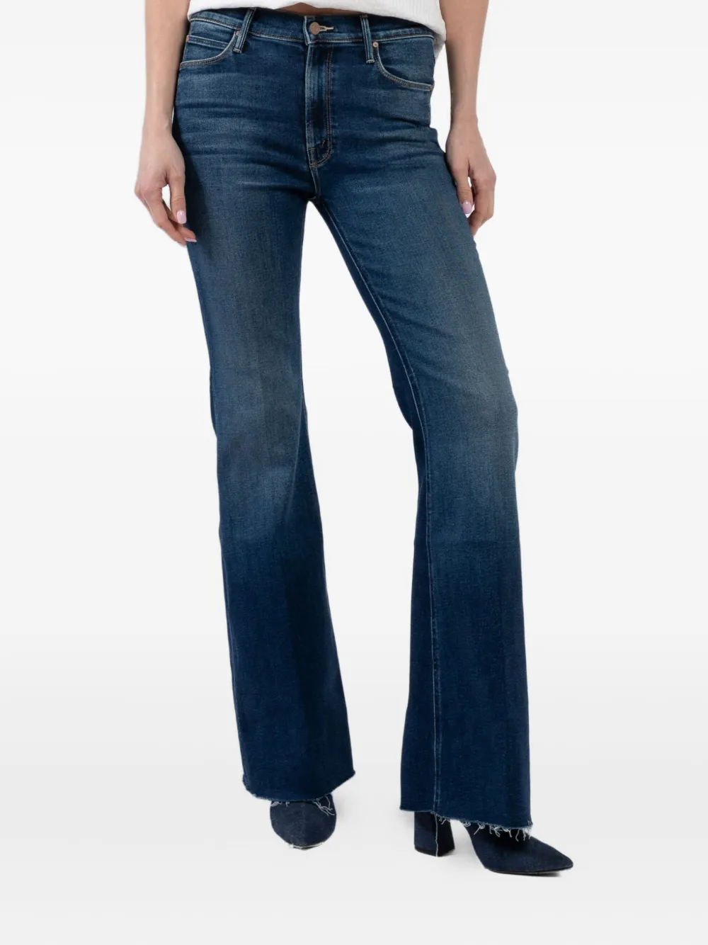 MOTHER frayed bell-bottom jeans Blauw