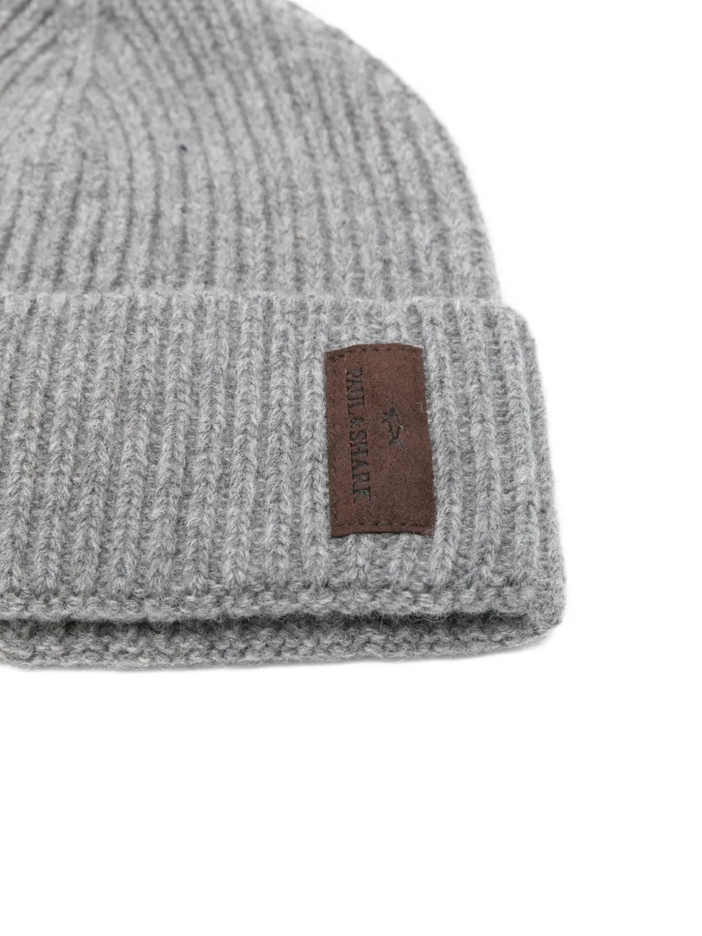 Paul & Shark ribbed leather-patch beanie hat - Grijs