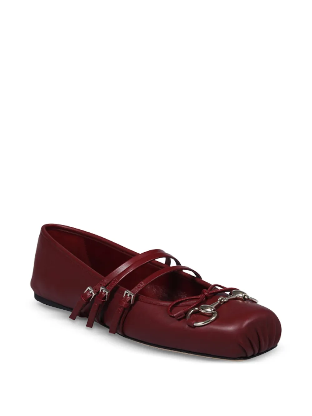 Gucci Horsebit bow-detail leather ballet flats Red