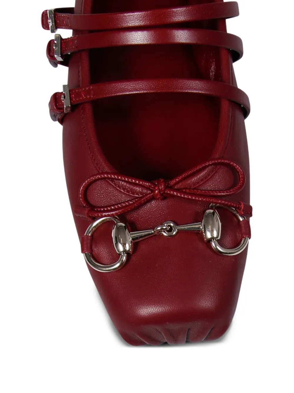 Gucci Horsebit bow-detail leather ballet flats Red
