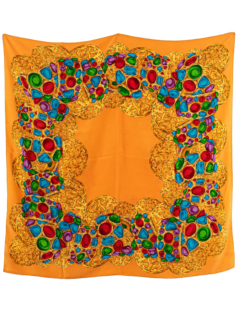CHANEL Pre-Owned 20th Century Gripoix Buttons Silk Scarf scarves | Orange | Image 1