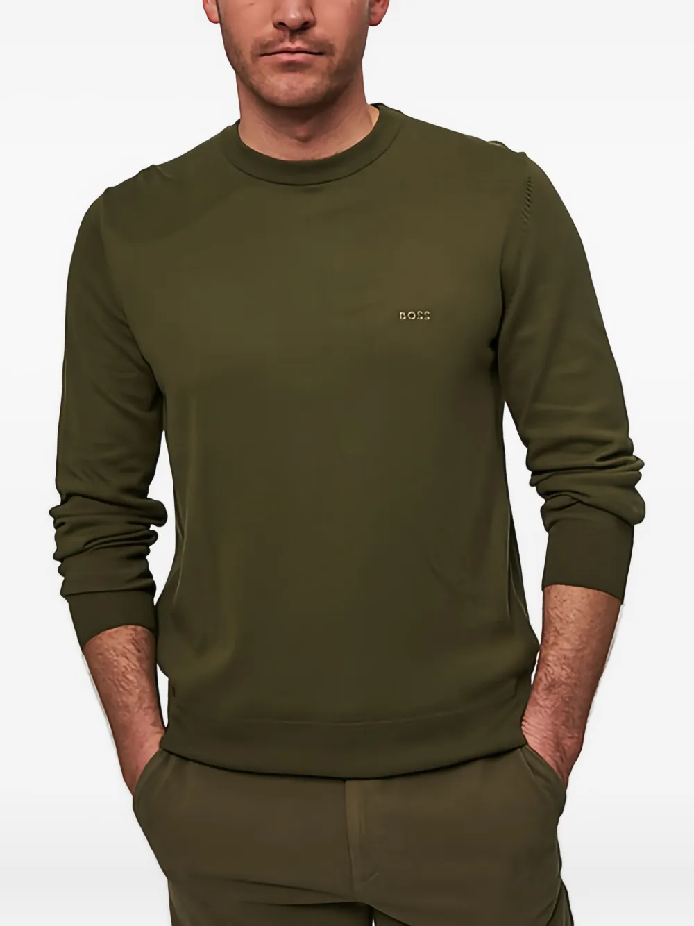 BOSS Katoenen trui met geborduurd logo Groen