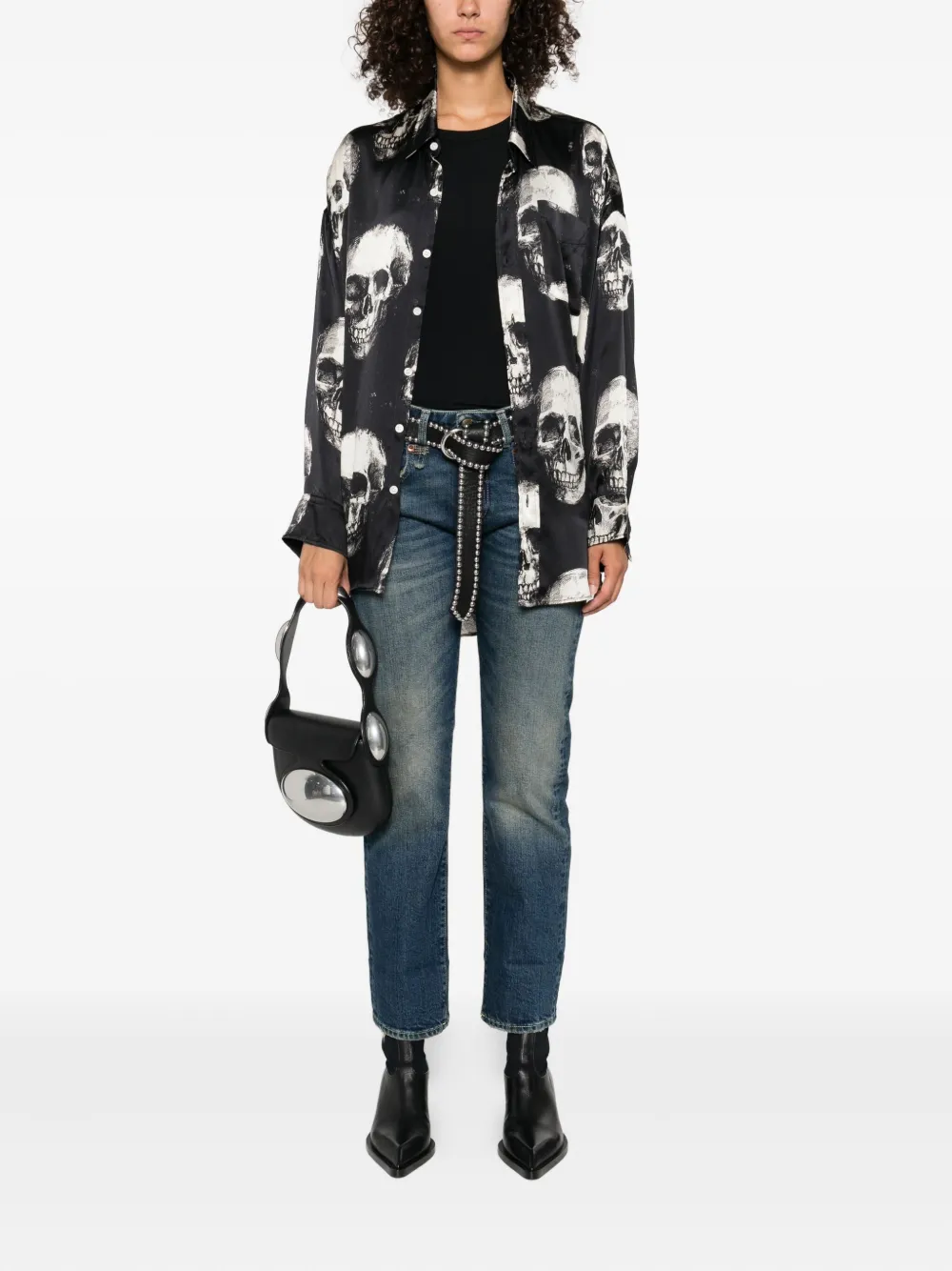 R13 Blouse met doodskopprint - Zwart