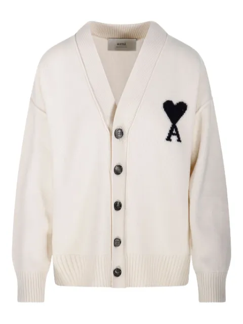 AMI Paris intarsia knit-logo cardigan