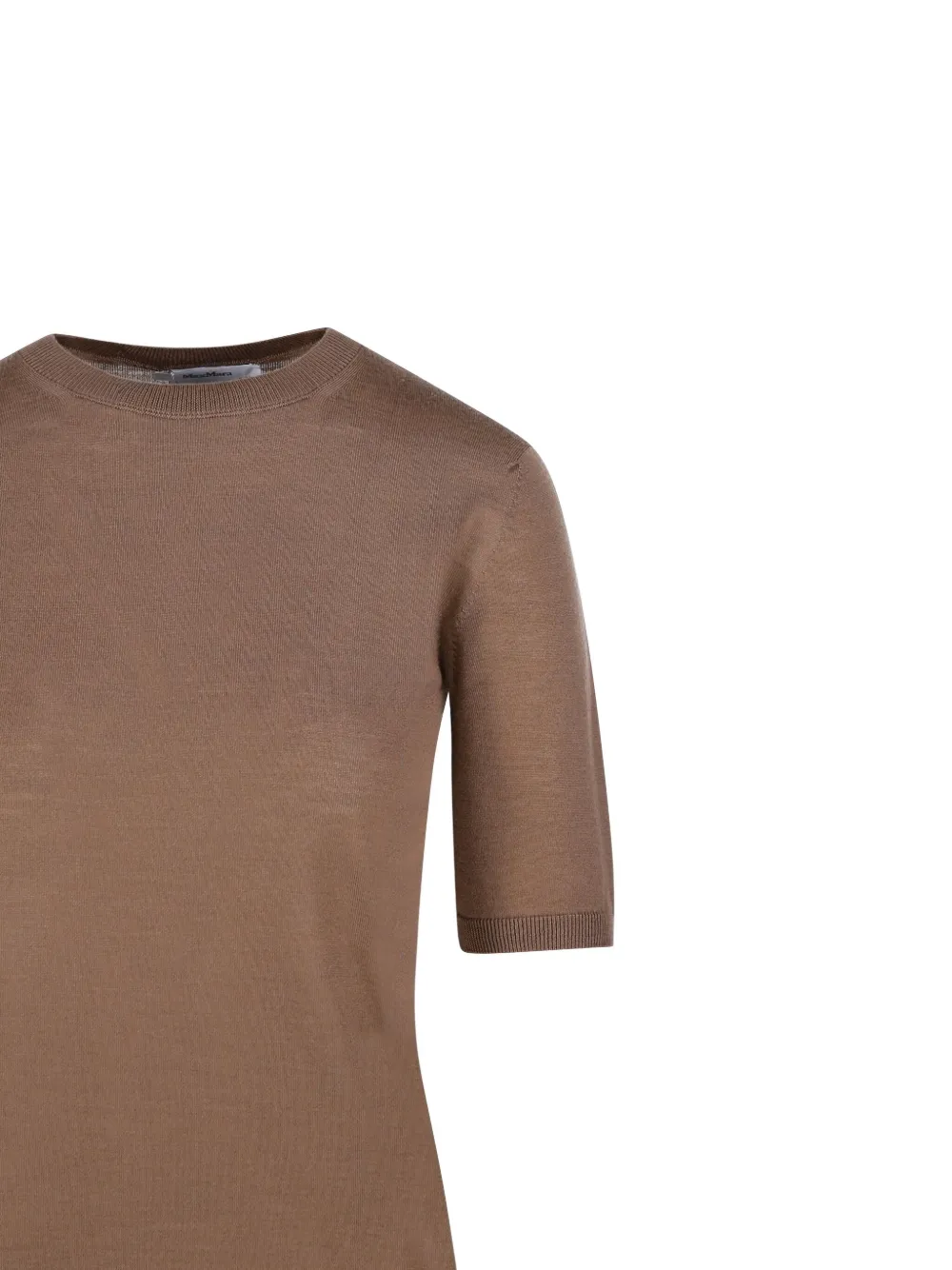 Max Mara Short-sleeve Virgin Wool Sweater With Classic Round Neckline In Brown