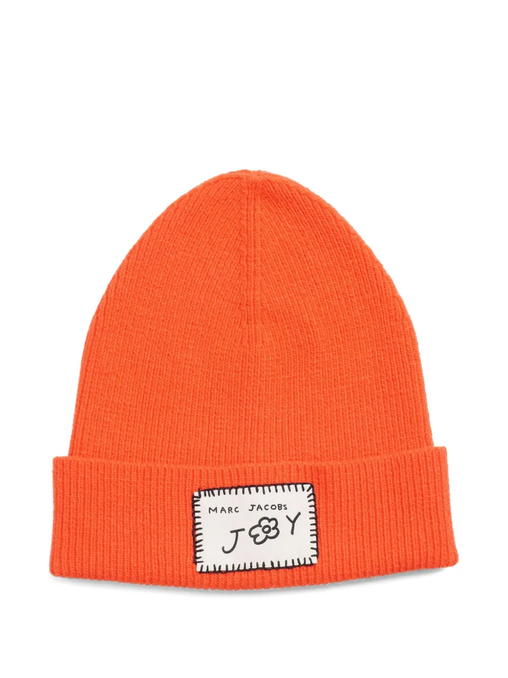 Marc Jacobs The Joy Ribbed Logo Beanie Hat In Orange