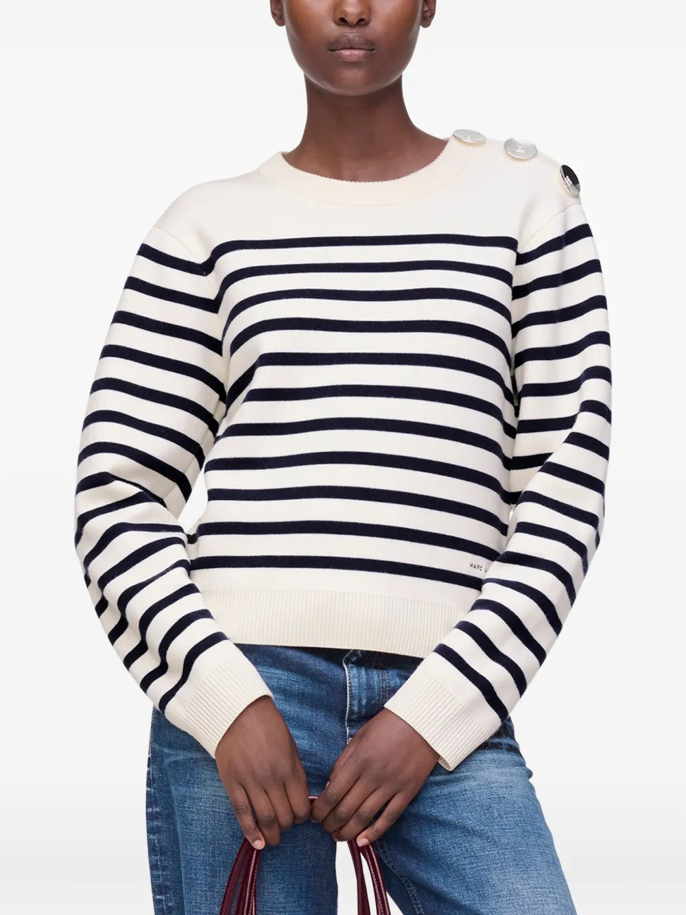 Marc Jacobs Breton Stripe Button-detailed Sweater In Multi