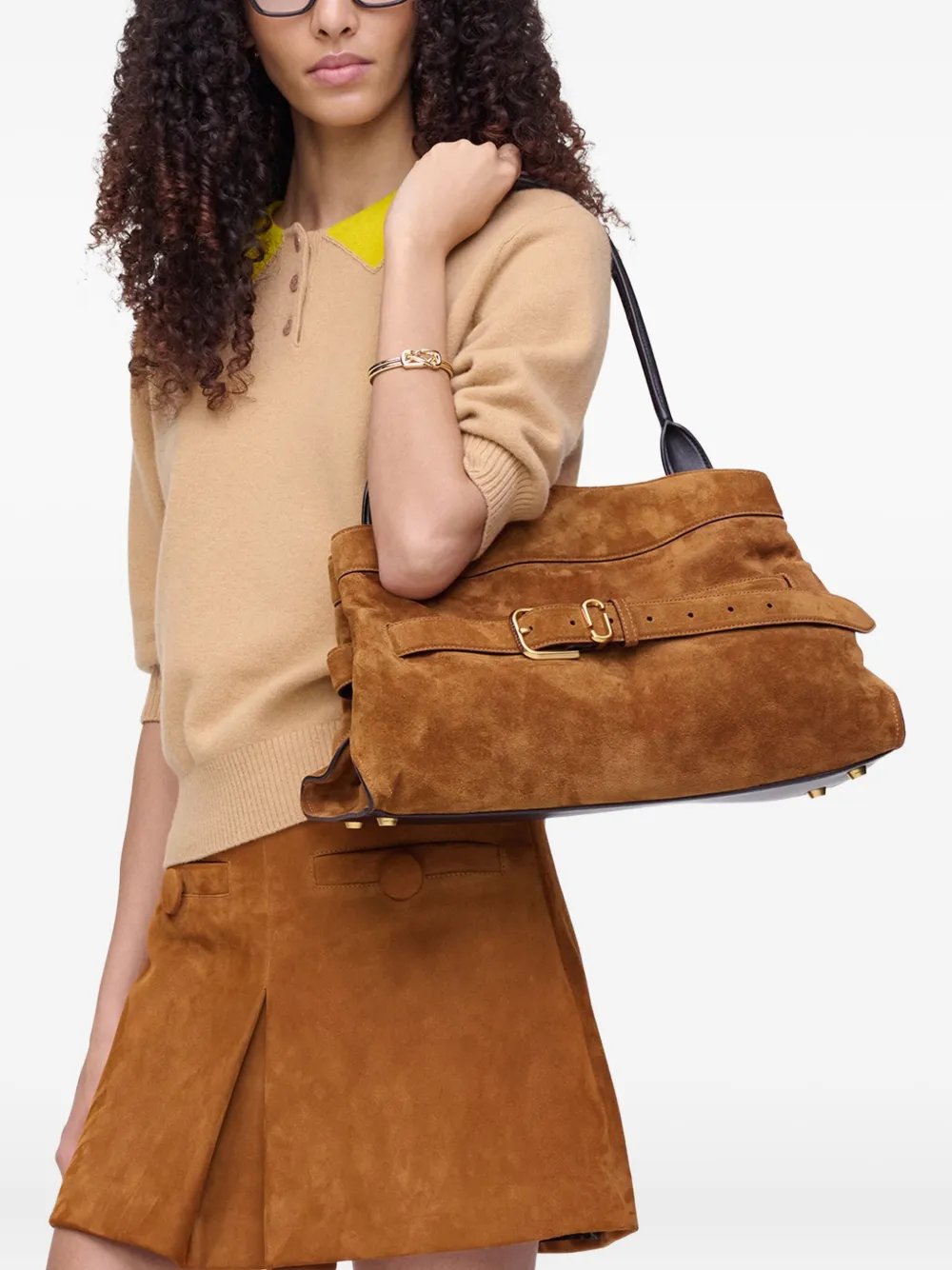 Marc Jacobs Dakota grote suède schoudertas met gesp - Bruin