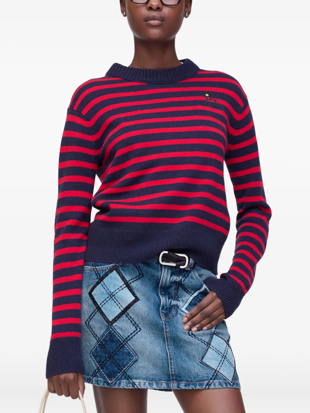 Marc Jacobs Gestreepte trui verfraaid met bloemen Rood