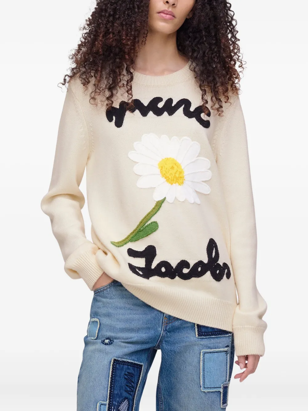Marc Jacobs Trui met ronde hals en madeliefjes-jacquard Beige