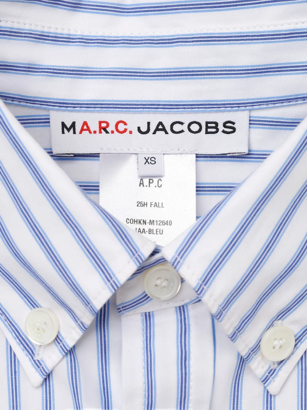 Marc Jacobs Katoenen gestreepte blouse met geborduurde zak Blauw