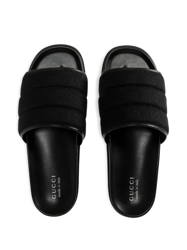 Gucci GG-pattern Padded Slide Sandals | Black | FARFETCH