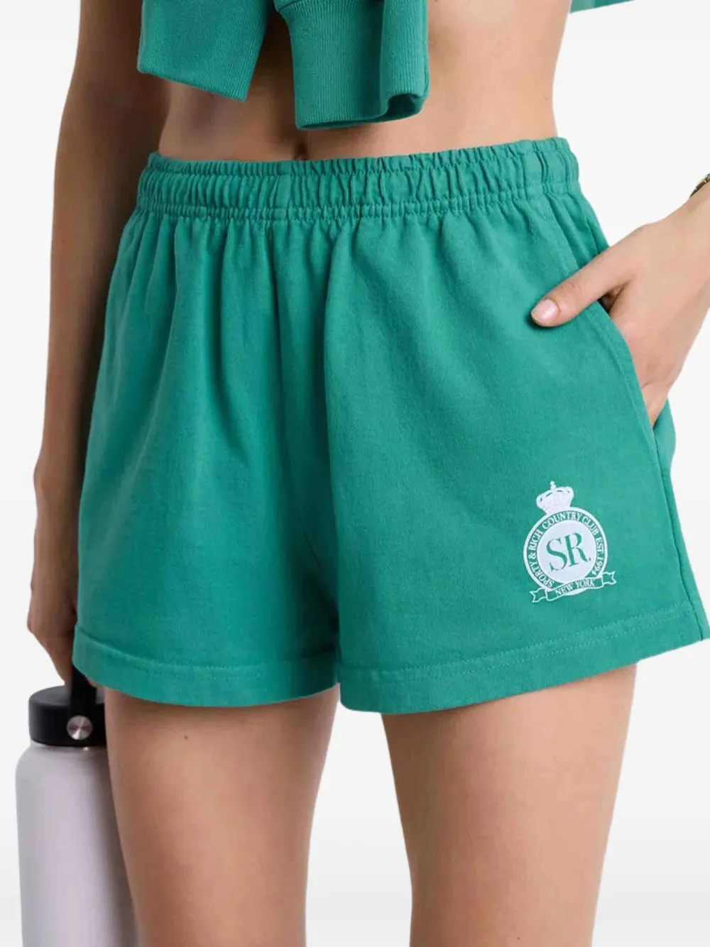 Sporty & Rich logo-print elastic-waist shorts Groen