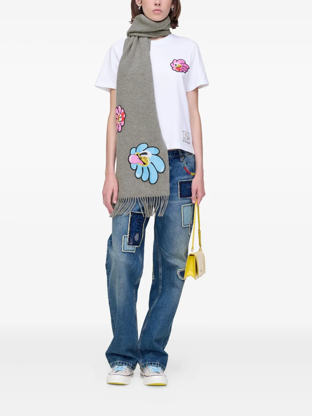 Marc Jacobs The Daisy Fringed Scarf In Gray