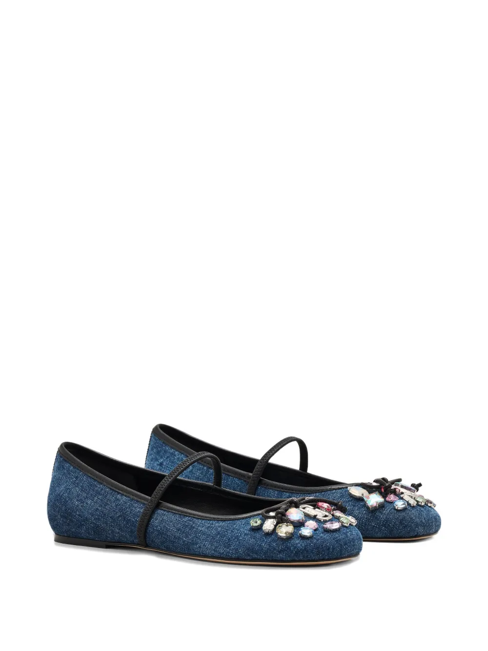 Marc Jacobs The Gem Denim crystal-embellished ballet flats Blue