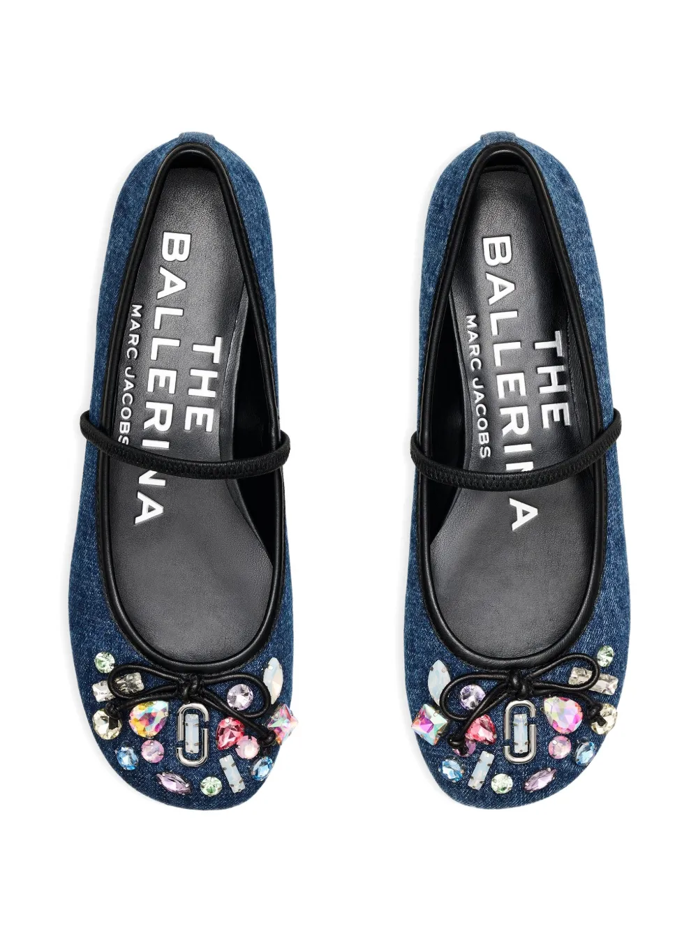 Marc Jacobs The Gem Denim crystal-embellished ballet flats Blue