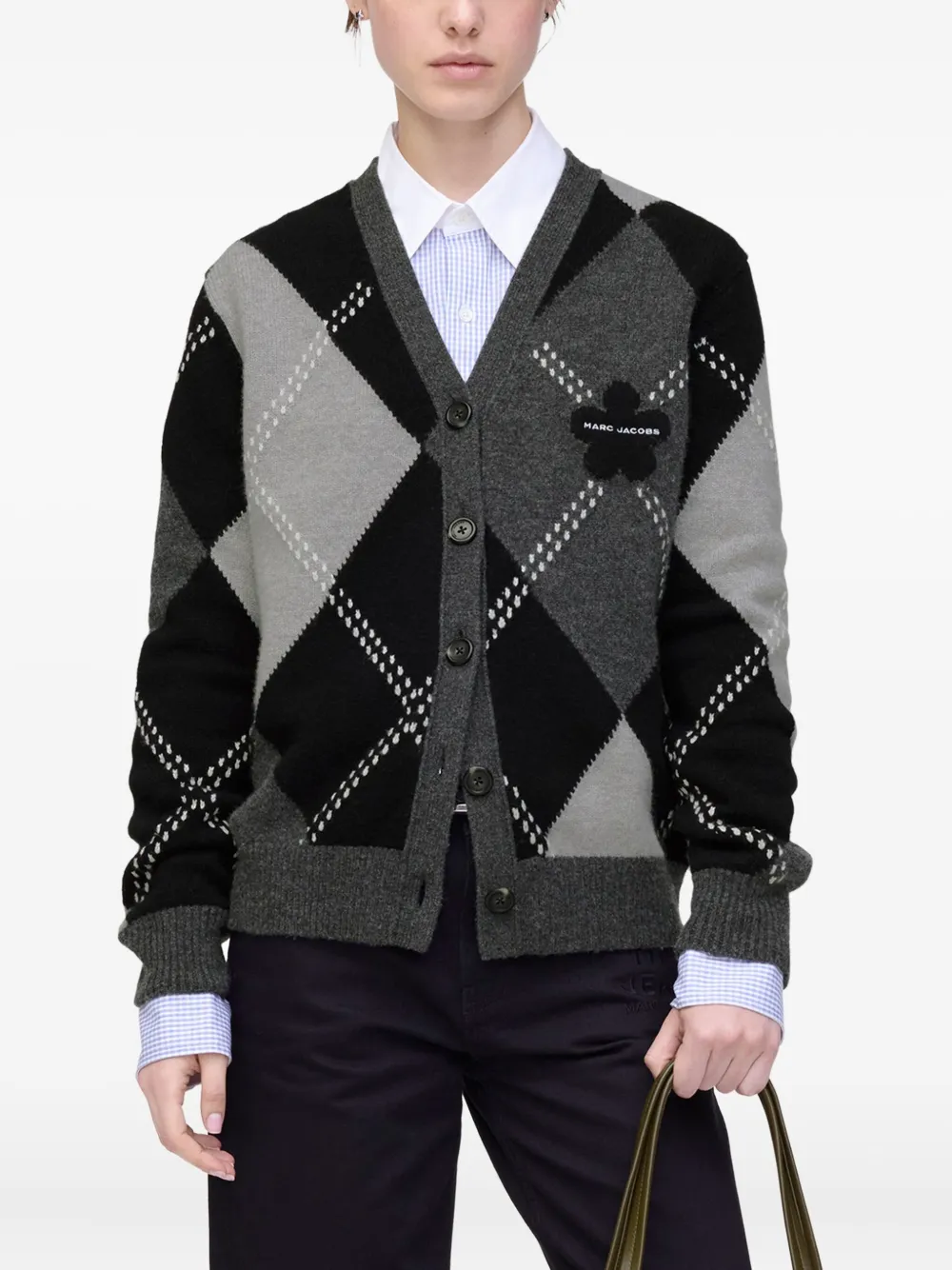 Marc Jacobs Vest met argyle-patroon en bloem Grijs